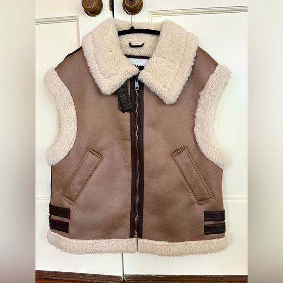 Zara Limited Edition pearlized brown coated double faced vest w buckles - NWOT M - Picture 3 of 15
